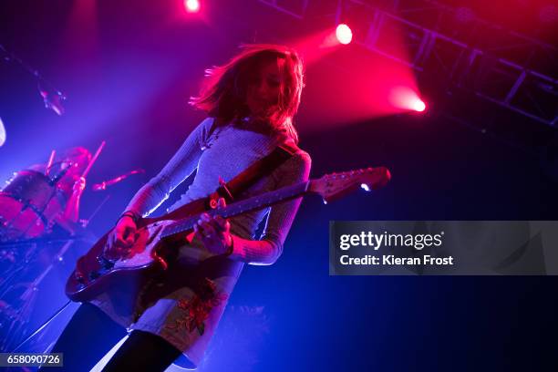 Stella Mozgawa Theresa Wayman of Warpaint perform at Vicar Street on March 26, 2017 in Dublin, Ireland.