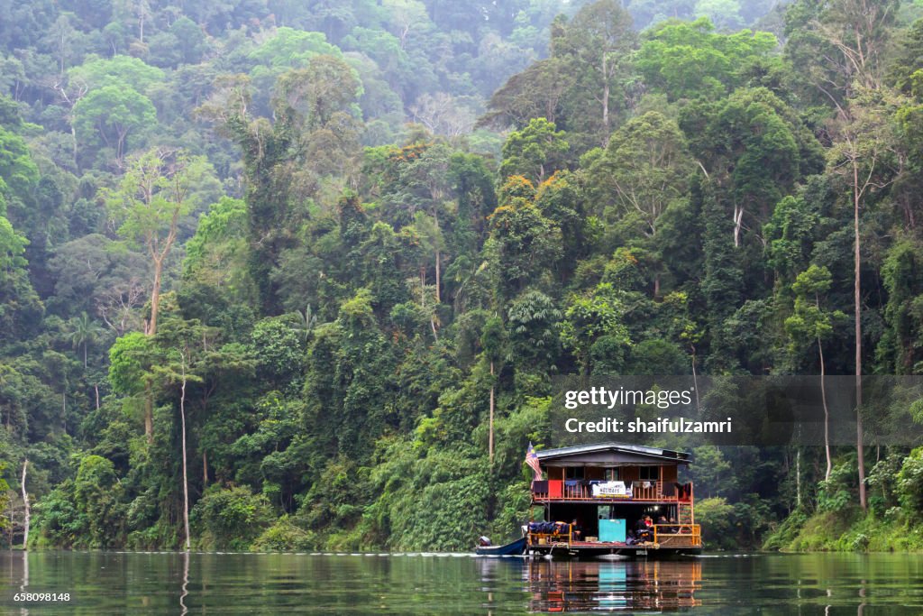 Houseboat at Temengor Lake in Royal Belum rainforest, Perak Malaysia