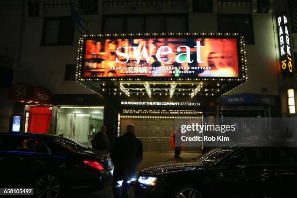 Marquee is lit up for "Sweat" Broadway Opening Night at Studio 54 on March 26, 2017 in New York City.