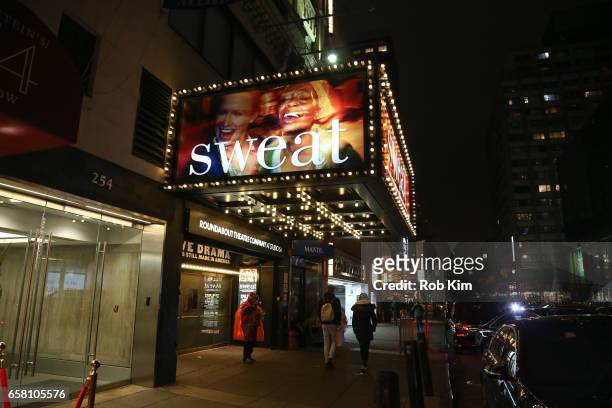 Marquee is lit up for "Sweat" Broadway Opening Night at Studio 54 on March 26, 2017 in New York City.