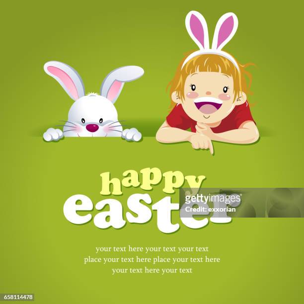 ilustrações de stock, clip art, desenhos animados e ícones de girl & bunny egg hunt invitation - fantasia de coelho
