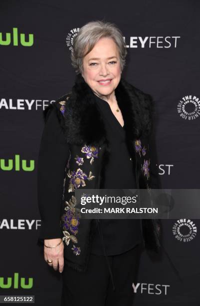 Actress Kathy Bates arrives for the Paley Center For Media's 34th Annual PaleyFest Los Angeles "American Horror Story "Roanoke" screening at the...