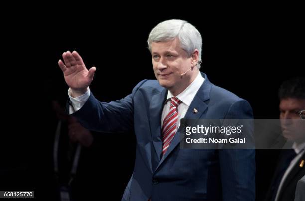 Former Prime Minister of Canada Stephen Harper speaks onstage at the AIPAC 2017 Convention on March 26, 2017 in Washington, DC.