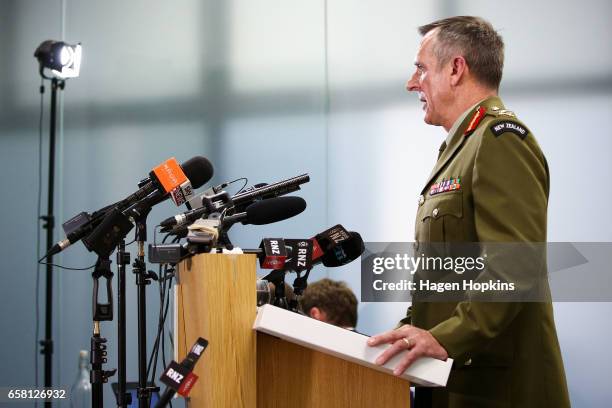 Chief of the New Zeaaland Defence Force, Lieutenant General Tim Keating addresses allegations in the book "Hit and Run" on March 27, 2017 in...