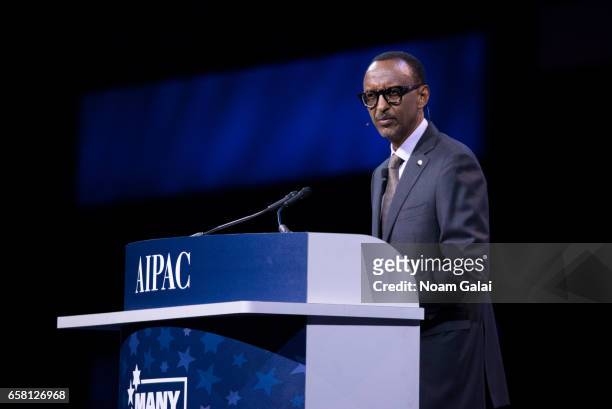 President of Rwanda Paul Kagame speaks onstage at the AIPAC 2017 Convention on March 26, 2017 in Washington, DC.