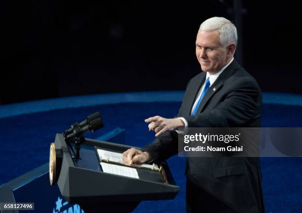 Vice President Mike Pence speaks onstage at the AIPAC 2017 Convention on March 26, 2017 in Washington, DC.