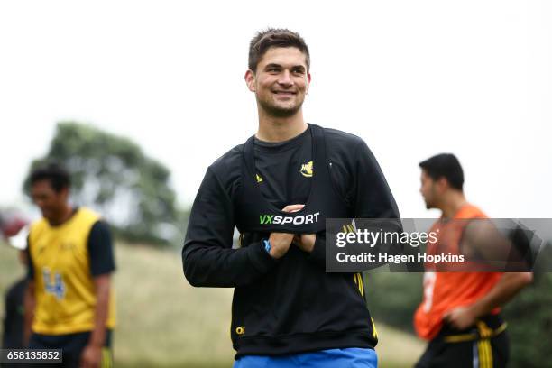 Otere Black looks on during a Hurricanes training session at Rugby League Park on March 27, 2017 in Wellington, New Zealand.