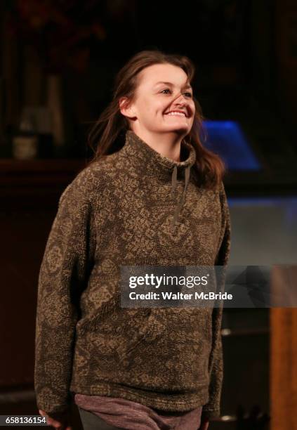 Alison Wright during curtain call bows for the Broadway Opening Night of "Sweat" at Studio 54 on March 26, 2017 in New York City.