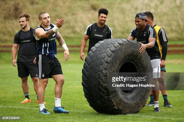 Perenara and Julian Savea take part in a game during a Hurricanes training session at Rugby League Park on March 27, 2017 in Wellington, New Zealand.
