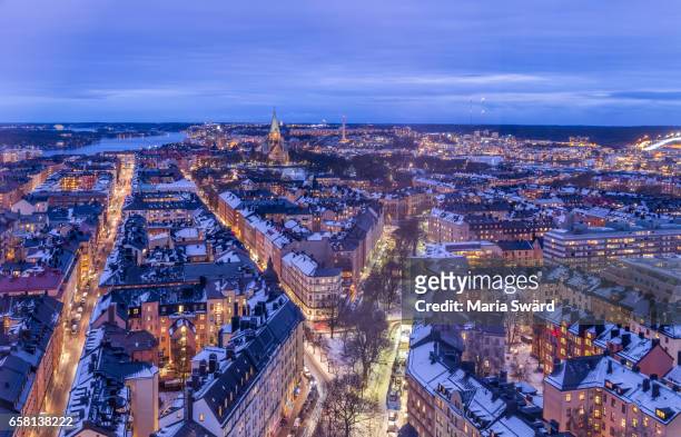 stockholm -  panoramic view of södermalm in winter - stockholm stock pictures, royalty-free photos & images