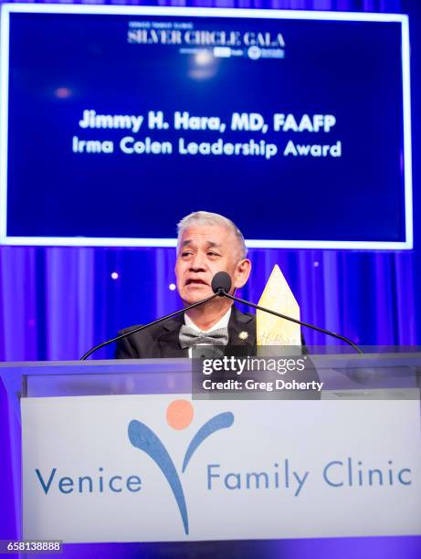 Dr. Jimmy Hara receives an award at the 35th Annual Silver Circle Gala at The Beverly Hilton Hotel on March 26, 2017 in Beverly Hills, California.