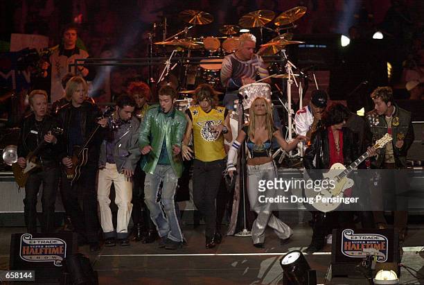 Aerosmith and Britney Spears all perform during halftime at Super Bowl XXXV between the Baltimore Ravens and New York Giants at Raymond James Stadium...