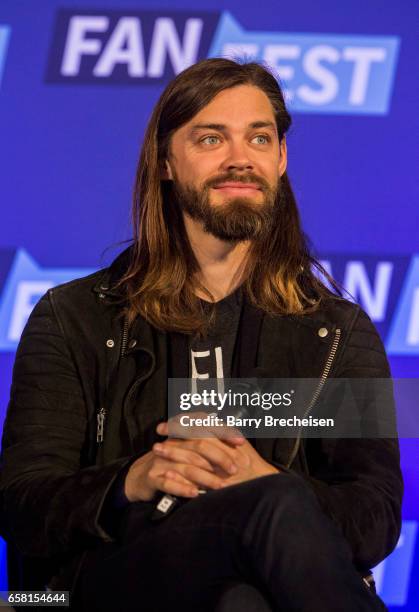 Actor Tom Payne during the Walker Stalker Con Chicago at the Donald E. Stephens Convention Center on March 26, 2017 in Rosemont, Illinois.