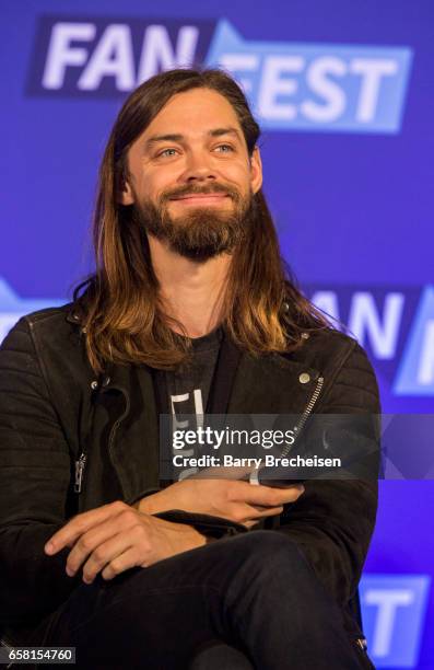 Actor Tom Payne during the Walker Stalker Con Chicago at the Donald E. Stephens Convention Center on March 26, 2017 in Rosemont, Illinois.