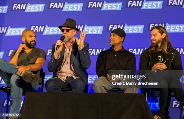 Actors Khary Payton, Xander Berkeley, Seth Gilliam and Tom Payne during the Walker Stalker Con Chicago at the Donald E. Stephens Convention Center on...