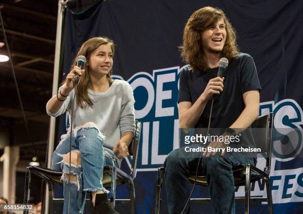 Actors Katelyn Nacon and Chandler Riggs during the Walker Stalker Con Chicago at the Donald E. Stephens Convention Center on March 26, 2017 in...