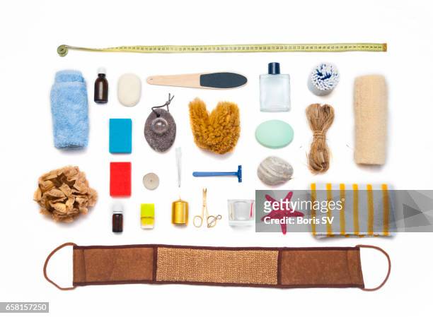 knolling of toiletries on the white background - vascular tissue stock pictures, royalty-free photos & images