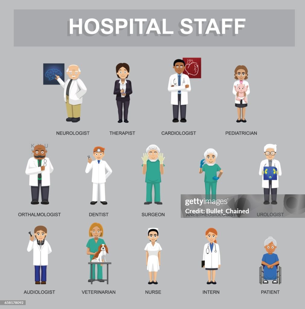 Hospital Personal Dibujos Animados Personajes De Dibujos Animados Vector  Ilustración Ilustración de stock - Getty Images