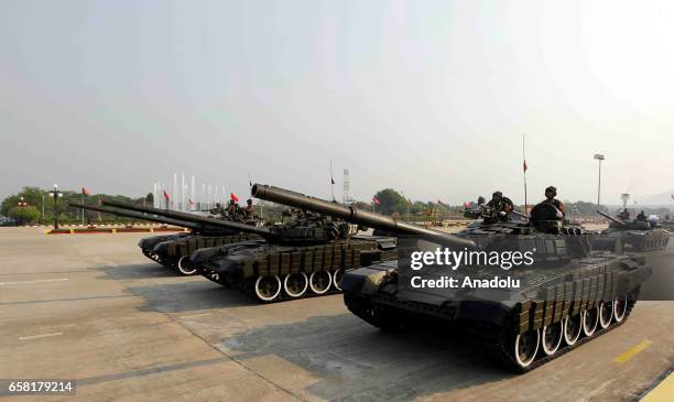 Myanmarese tanks pass by during a military parade marking the 72nd Armed Forces Day in political capital, Nay Pyi Taw, Myanmar on March 27, 2017.