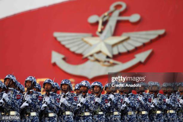 Nay Pyi Taw, MYANMAR March 27: Myanmar soldiers march during a military parade marking the 72nd Armed Forces Day in political capital, Nay Pyi Taw,...