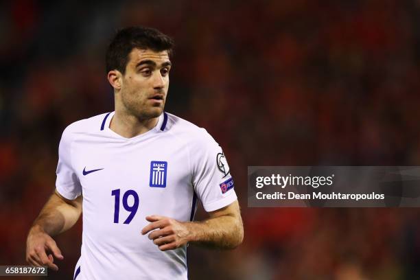 Sokratis Papastathopoulos of Greece in action during the FIFA 2018 World Cup Group H Qualifier match between Belgium and Greece at Stade Roi Baudouis...