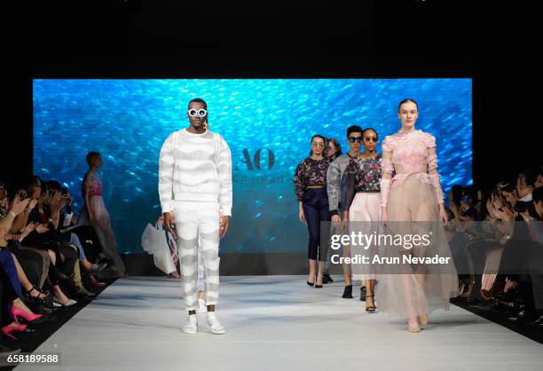 Models walk the runway wearing Armine Ohanyan at Vancouver Fashion Week Fall/Winter 2017 at Chinese Cultural Centre of Greater Vancouver on March 26,...