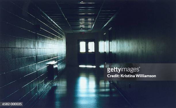 school corridor - haunted school stock pictures, royalty-free photos & images