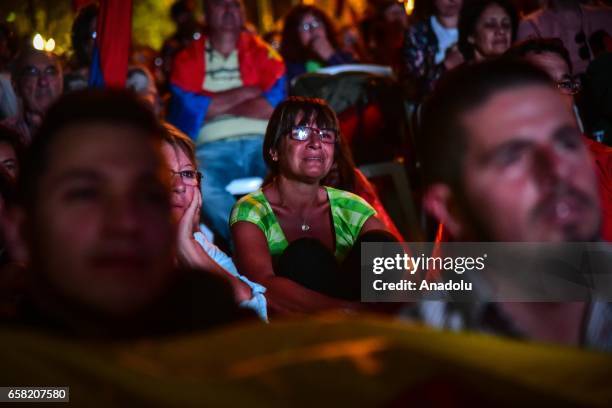 Woman gestures during the 46th anniversary celebrations of the establishment of the Frente Amplio in Las Piedras, Canelones on March 26, 2017. 46...