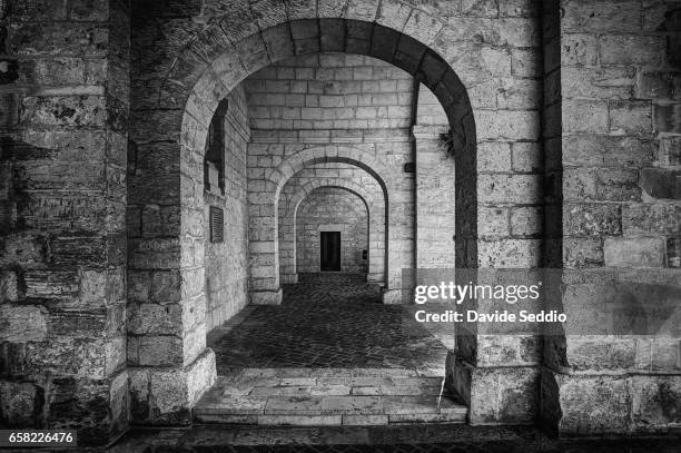 arches at the parish church of mellieha, malta - mellieha malta stock pictures, royalty-free photos & images