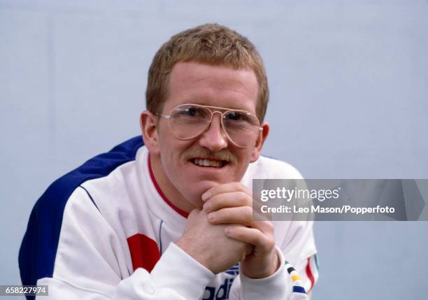 Eddie the Eagle Edwards of Great Britain following his ski jumping efforts during the Winter Olympic Games in Calgary, Canada, circa February 1988....