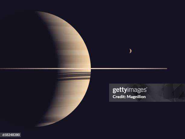 stockillustraties, clipart, cartoons en iconen met planeet saturnus met maan - titan