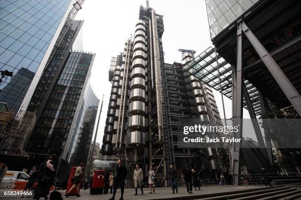 General view of the Lloyd's building, home of the world's largest insurance market Lloyd's of London, on March 27, 2017 in London, England. British...