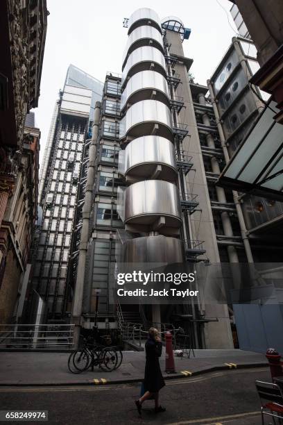 General view of the Lloyd's building, home of the world's largest insurance market Lloyd's of London, on March 27, 2017 in London, England. British...