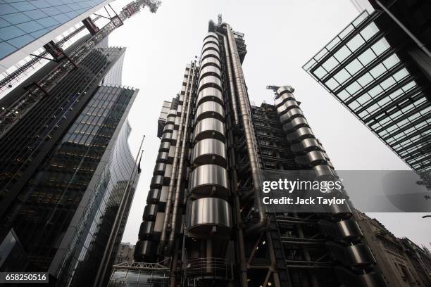 General view of the Lloyd's building, home of the world's largest insurance market Lloyd's of London, on March 27, 2017 in London, England. British...