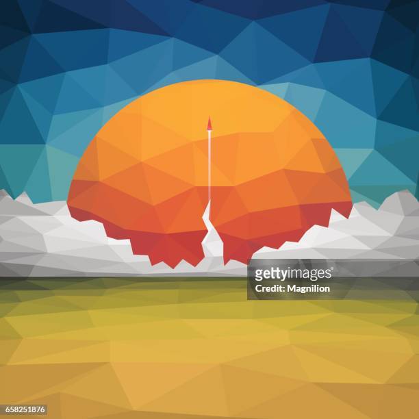 red rocket flies start up concept vector of triangles - ship launch stock illustrations