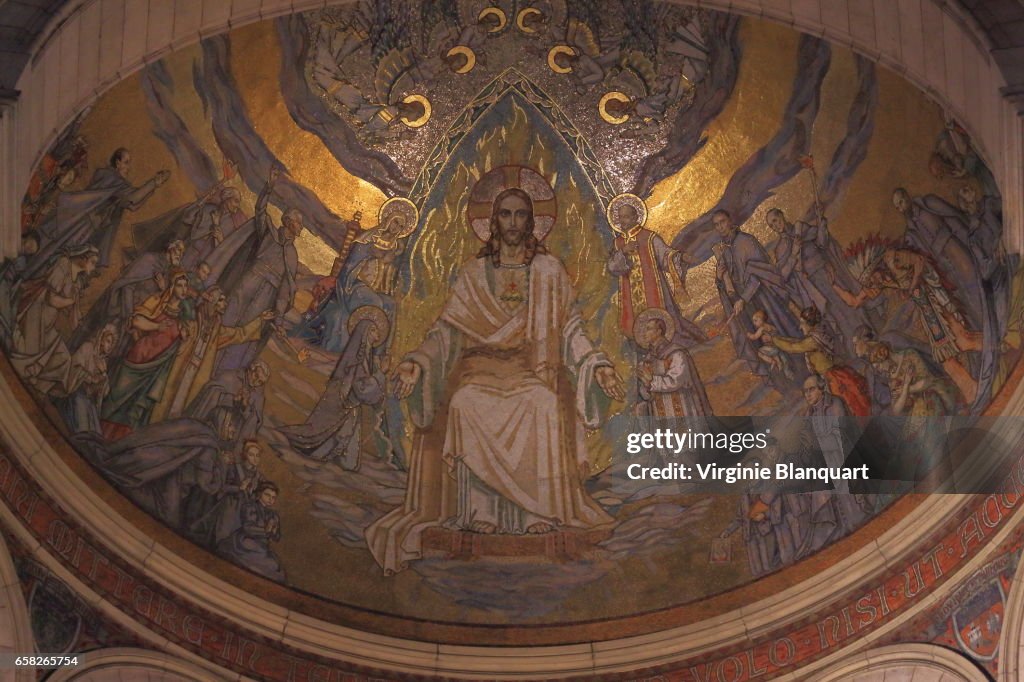 Fresco of Jesus under the cupola inside the Sacred Heart Basilica of Montmartre. Paris, France. 29 November 2016