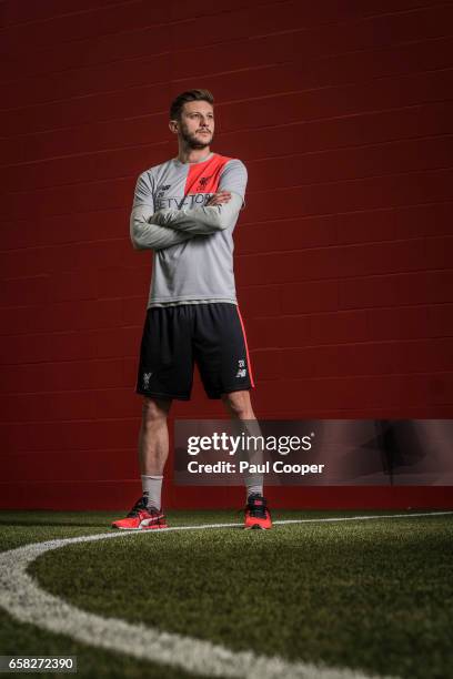 Footballer Adam Lallana is photographed for the Telegraph on March 16, 2017 in Liverpool, England.