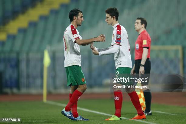 Ivelin Popov of Bulgaria, Bozhidar Kraev of Bulgariaduring the FIFA World Cup 2018 qualifying match between Bulgaria and Netherlands on March 25,...