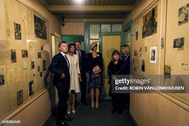 Argentinian president Mauricio Macri and his wife Juliana Awada , visit the Anne Frank House with Queen Maxima of the Netherlands during a state...