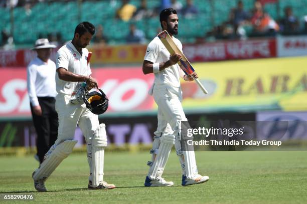 Cheteshwar Pujara of India during the second day of their fourth test cricket match against Australia in Dharmsala.
