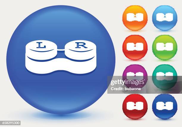 contact lens cases icon on shiny color circle buttons - contact lens case stock illustrations