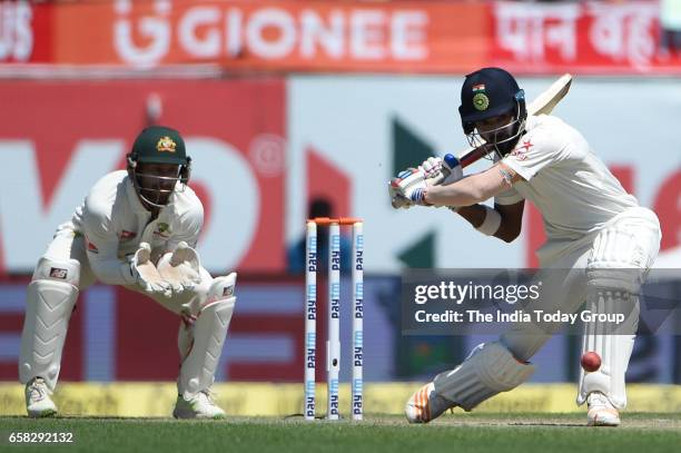 Cheteshwar Pujara of India during the second day of their fourth test cricket match against Australia in Dharmsala.