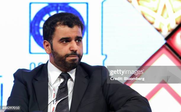 Abdel Aziz Al Nasser Al Khalifa, chief executive officer of Qatar Development Bank , speaks during the Qatar-U.K. Business and Investment Forum in...