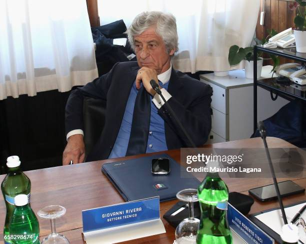 Gianni Rivera of FIGC attends at Italian Football Federation Federal Council Meeting at Coverciano on March 27, 2017 in Florence, Italy.