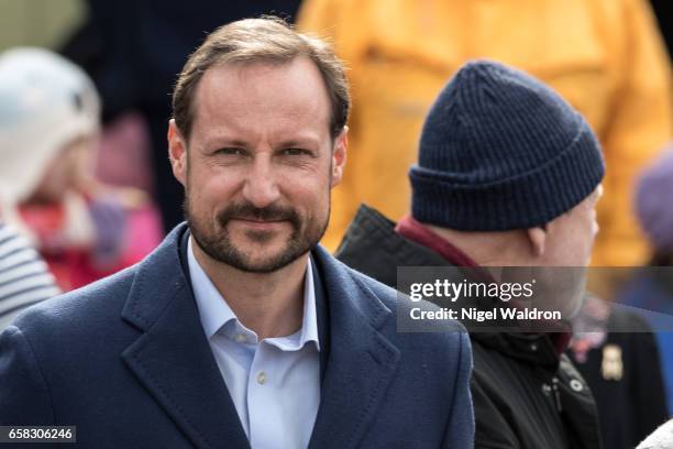 Crown Prince Haakon of Norway visits the Ice Lake forest in Bjerke District on March 27, 2017 in Oslo, Norway.