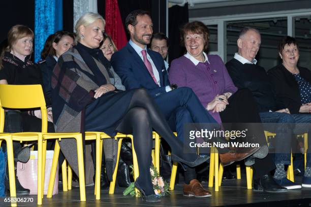 Crown Princess Mette Marit of Norway, Crown Prince Haakon of Norway and Marianne Borgen the Mayor of Oslo attend the Culture Centre in Bjerke...