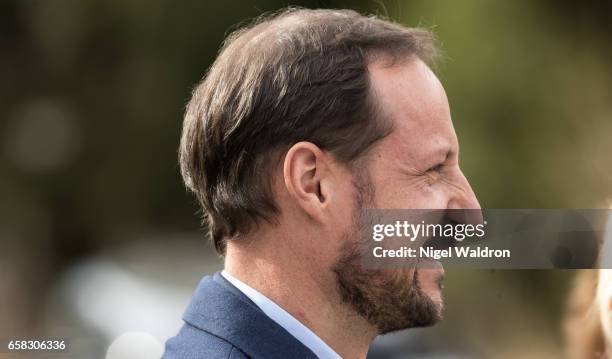 Crown Prince Haakon of Norway visits the Ice Lake forest in Bjerke District on March 27, 2017 in Oslo, Norway.