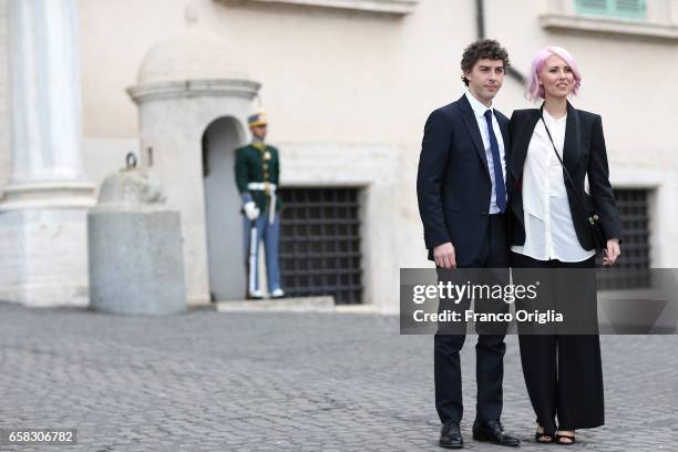 Michele Riondino and Eva Nestori arrive at the 61. David Di Donatello nominees presentation at Palazzo del Quirinale on March 27, 2017 in Rome, Italy.