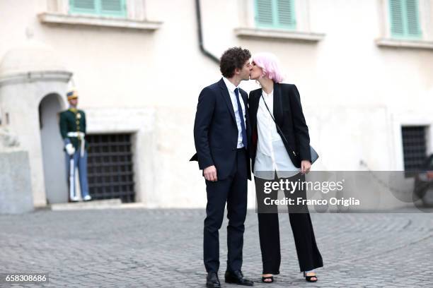 Michele Riondino and Eva Nestori arrive at the 61. David Di Donatello nominees presentation at Palazzo del Quirinale on March 27, 2017 in Rome, Italy.