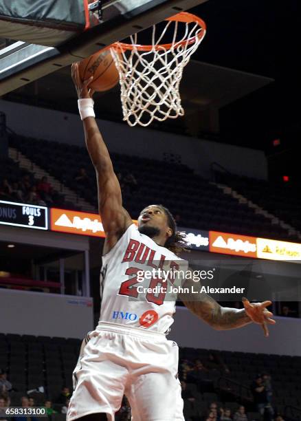 Cartier Martin of the Windy City Bulls drives to the basket for a lay up against the Iowa Energy on March 23, 2017 at the Sears Centre Arena in...